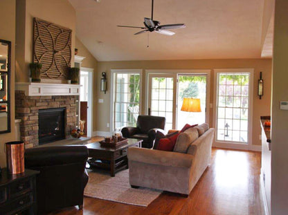 Glass patio doors in the great room. The Larson plan 1629.