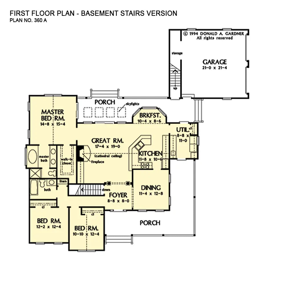 This is the first floor plan image for ranch house plan 360 The Larson if the home is built over a basement