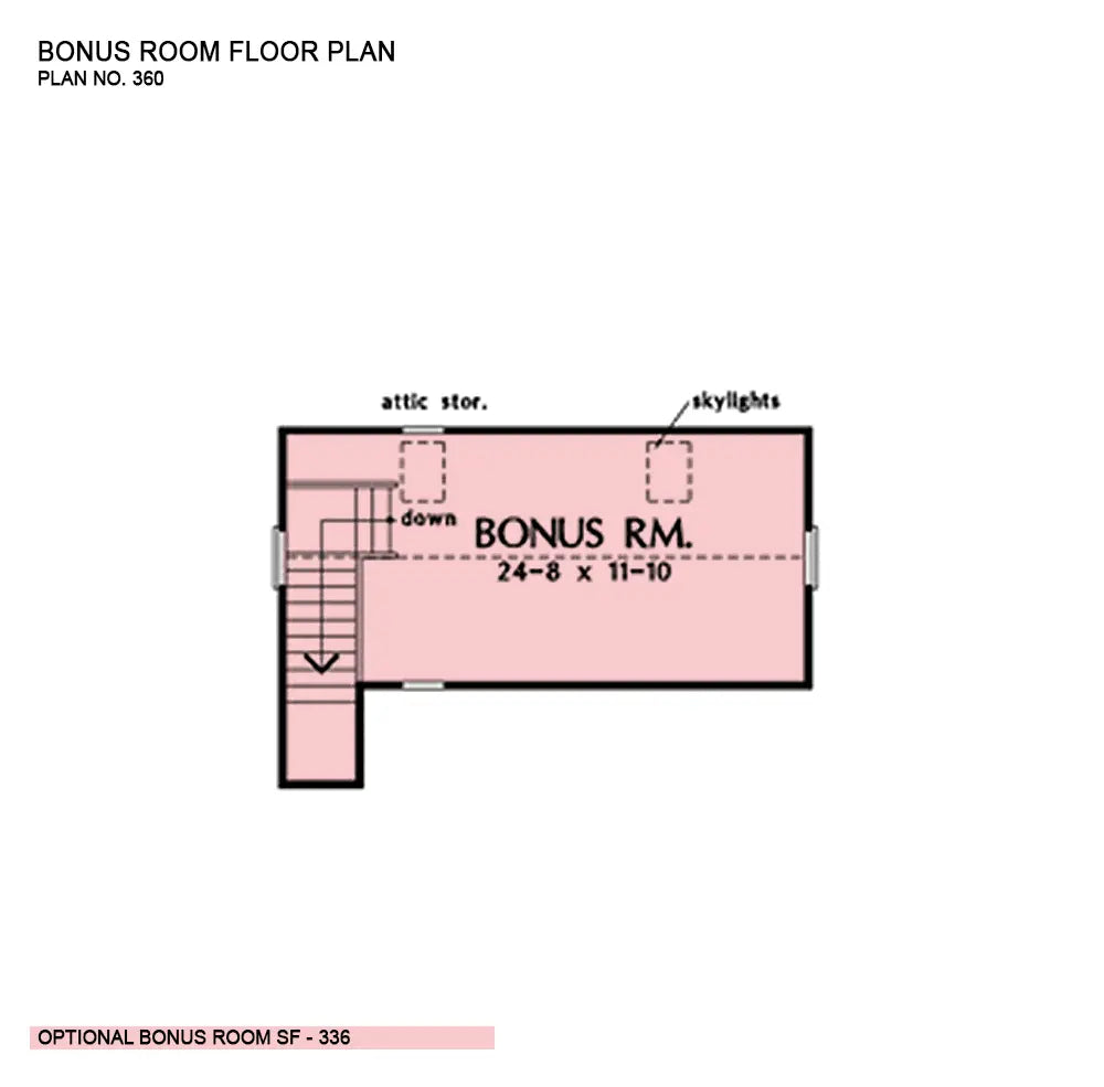 This is the bonus room floor plan image for three bedroom house plan 360 The Larson