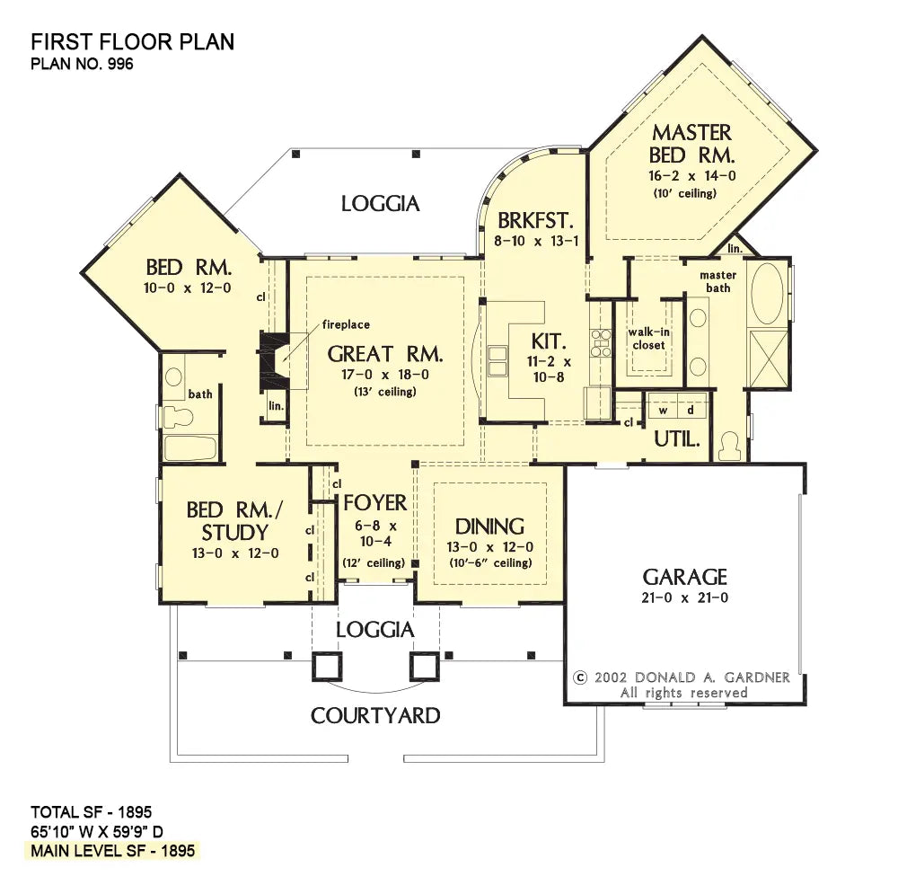 This is the first floor plan image for southwest house plan 996 The Las Cruces