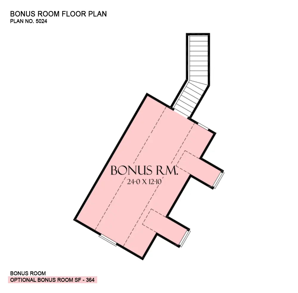 This is the bonus room floor plan image for walkout basement house plan 5024 The Laurelwood