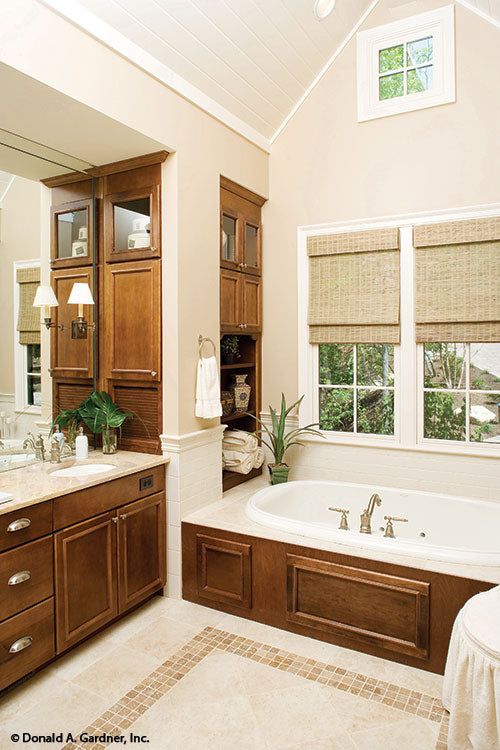 Windows above the sitting tub in the master bathroom. The Laurelwood plan 5024.