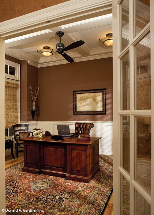 Coffered ceiling in the study. The Laurelwood plan 5024.