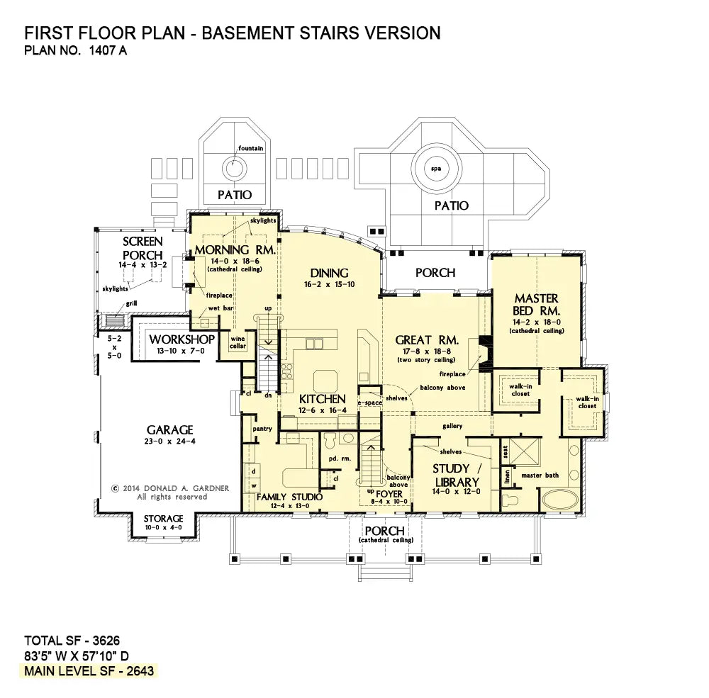 This is the first floor plan image for house plan 1407 The Lawrenceville if the home is built over a basement