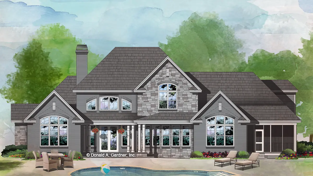 This is an illustration of the rear of house plan 1407 The Lawrenceville