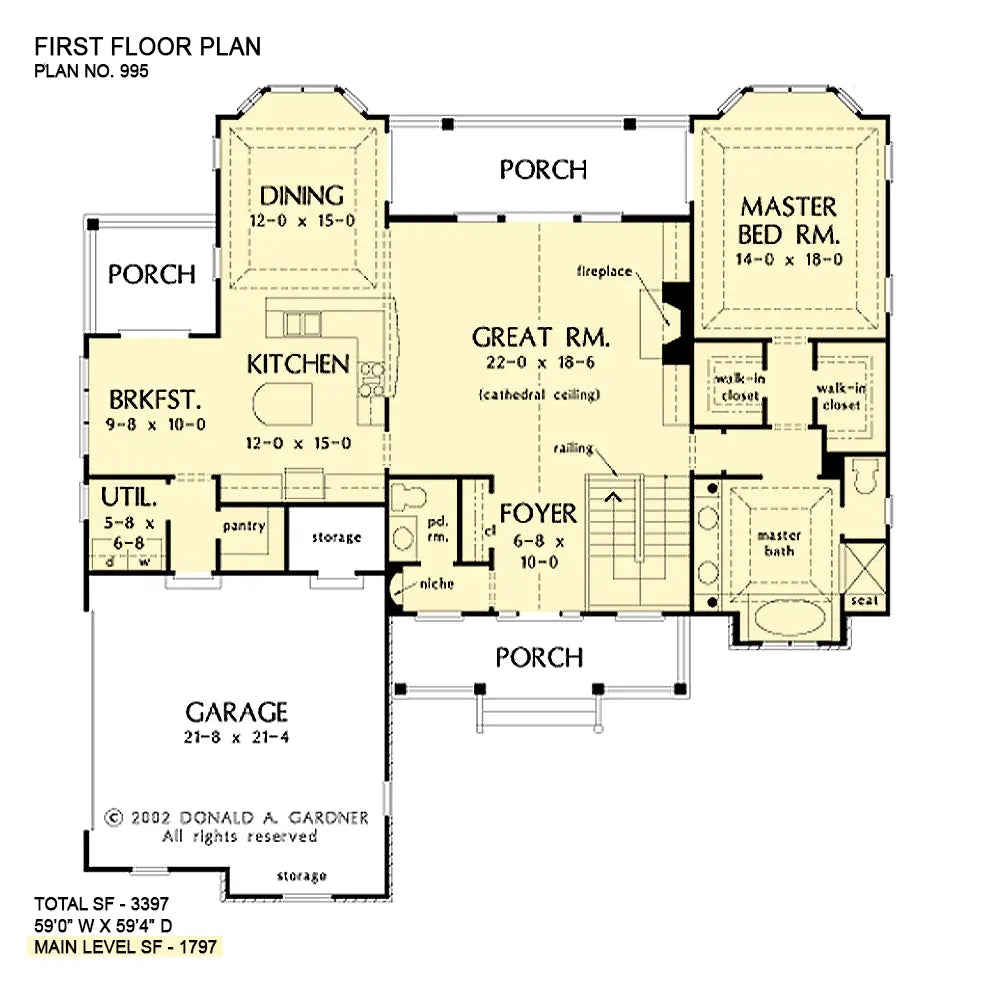 This is the first floor plan image for craftsman house plan 995 The Laycrest