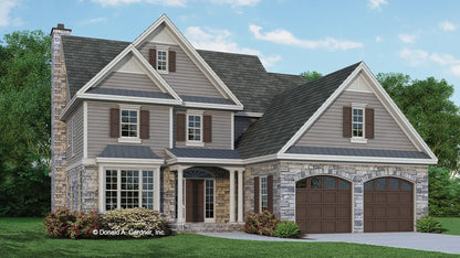 This is an illustration of the front of traditional house plan 1006 The Ledgestone