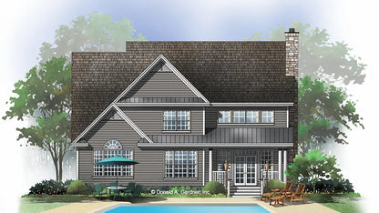 This is an illustration of the rear of neighborhood house plan 1006 The Ledgestone