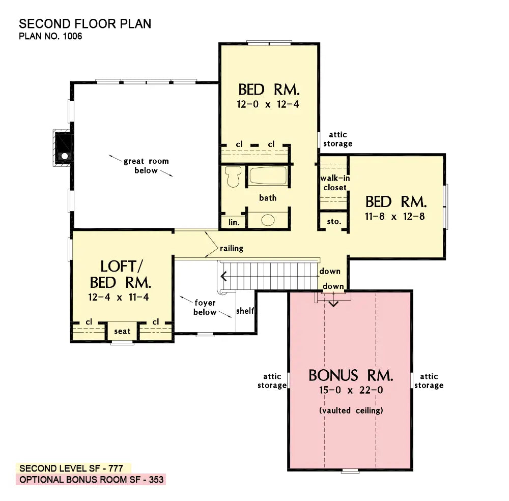 This is the second floor plan image for two story house plan 1006 The Ledgestone