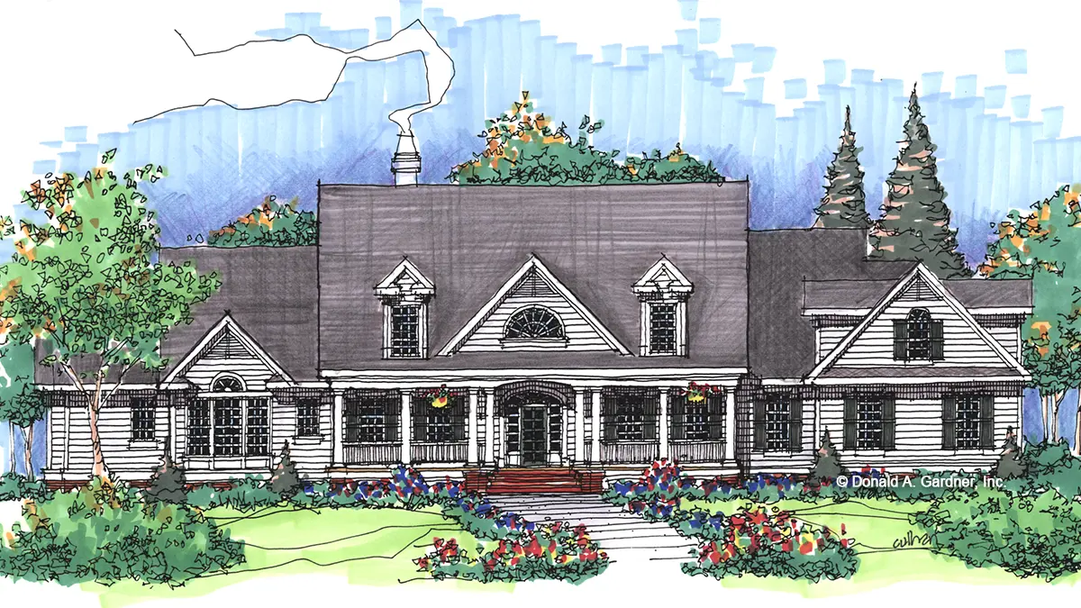 This is an illustration of the front of luxury house plan 781 The Legacy