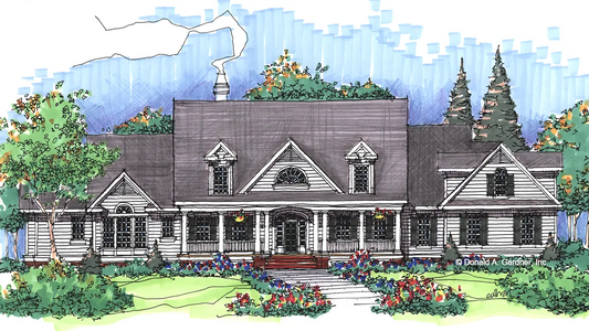 This is an illustration of the front of luxury house plan 781 The Legacy