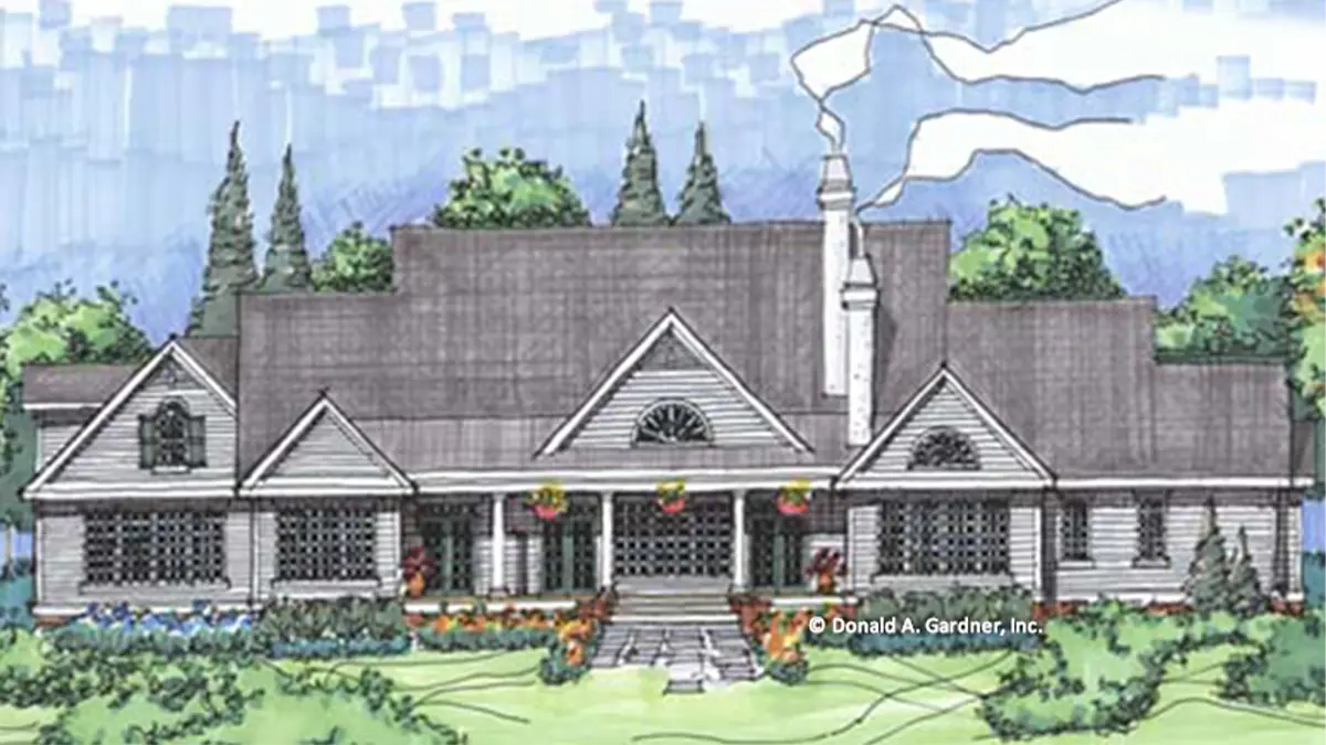 This is an illustration of the rear of country house plan 781 The Legacy