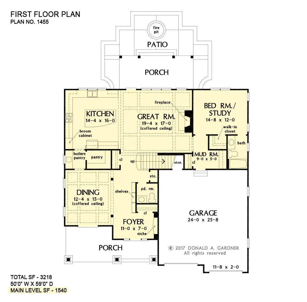 This is the first floor plan image for two story house plan 1455 The Lehman