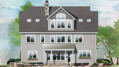 This is an illustration of the rear of five bedroom house plan 1455 The Lehman