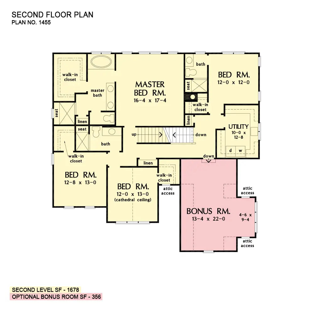 This is the second floor plan image for narrow lot house plan 1455 The Lehman