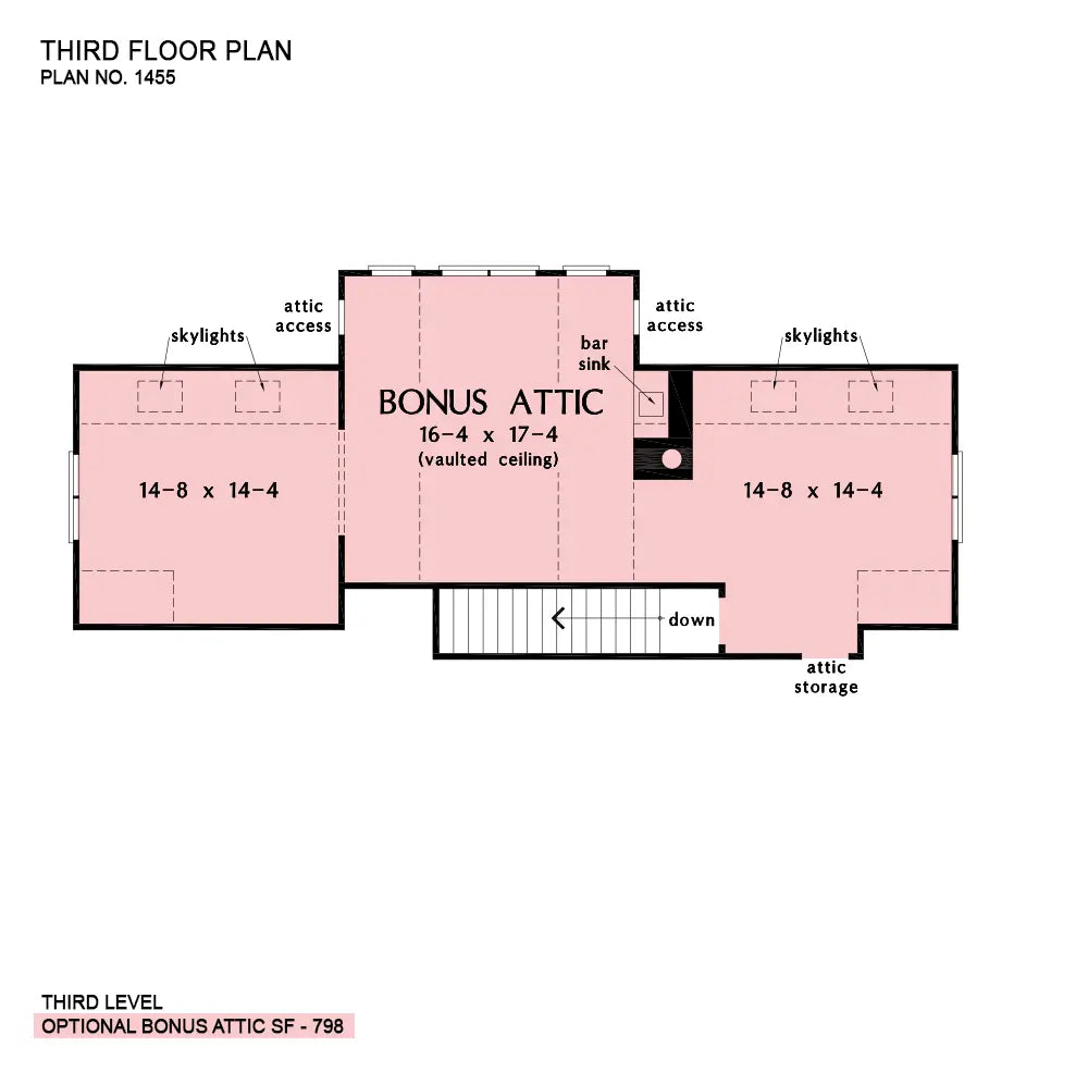 This is the third floor plan image for five bedroom house plan 1455 The Lehman