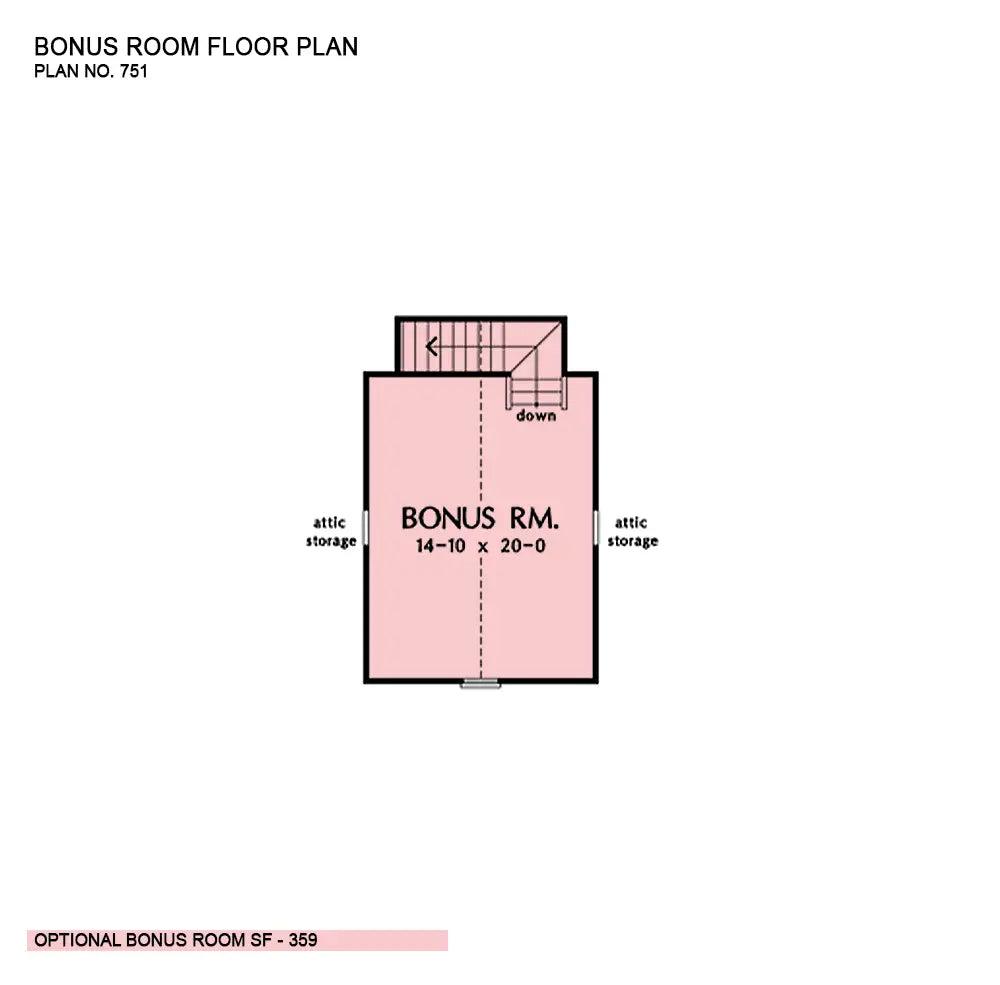 This is the bonus room floor plan image for cottage house plan 751 The Leighton