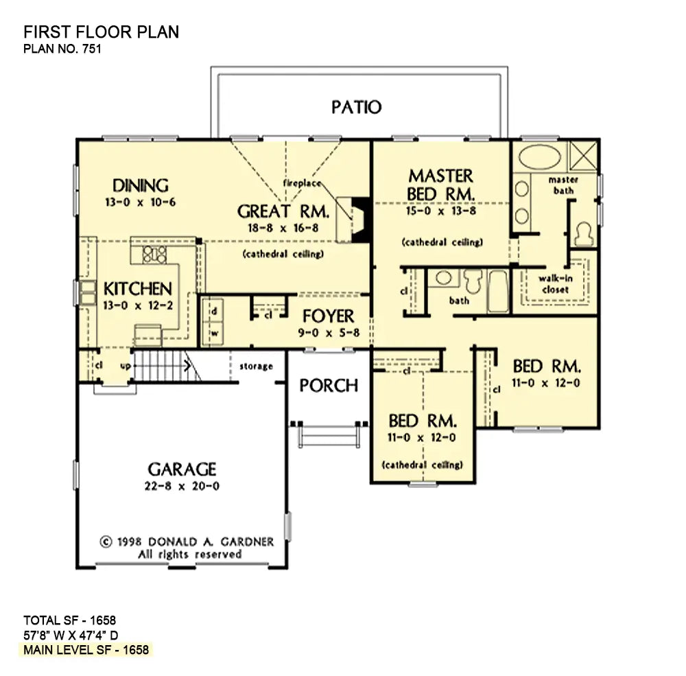 This is the first floor plan image for small house plan 751 The Leighton