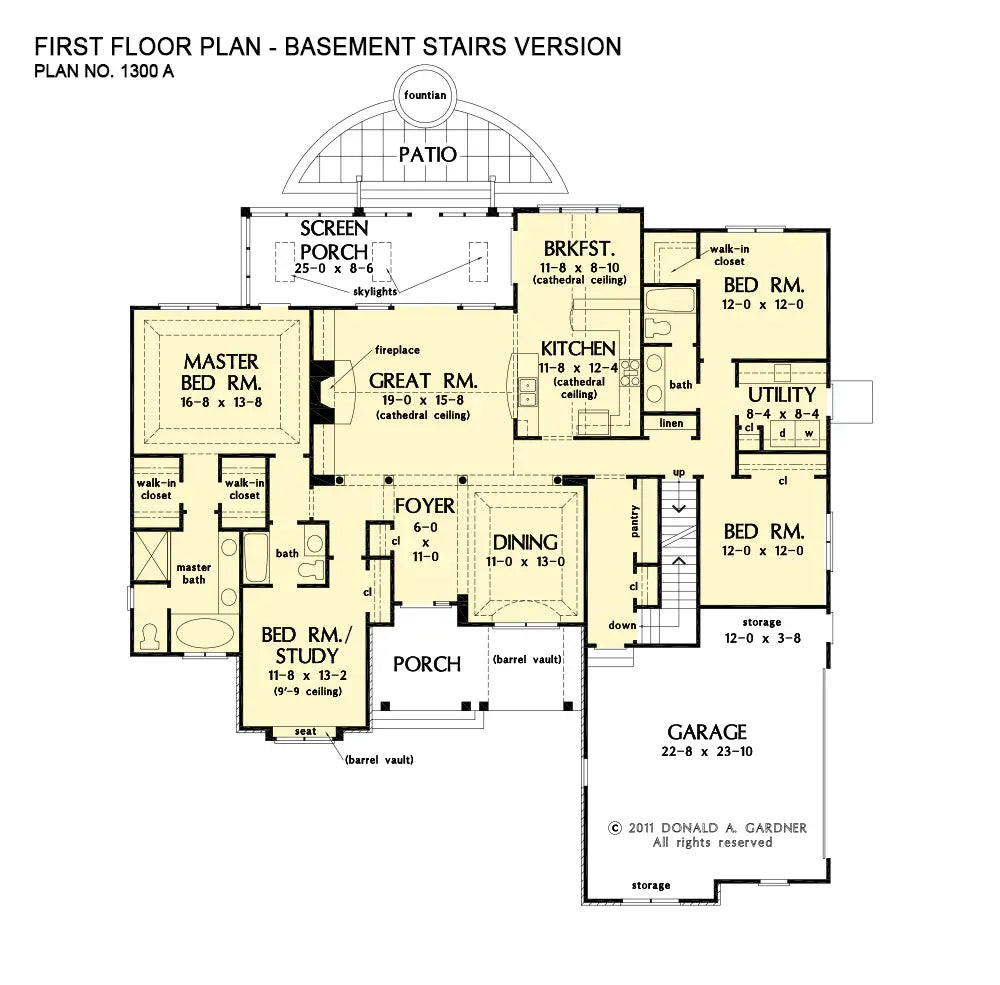 This is the first floor plan image for ranch house plan 1300 The Lennon if the home is built over a basement