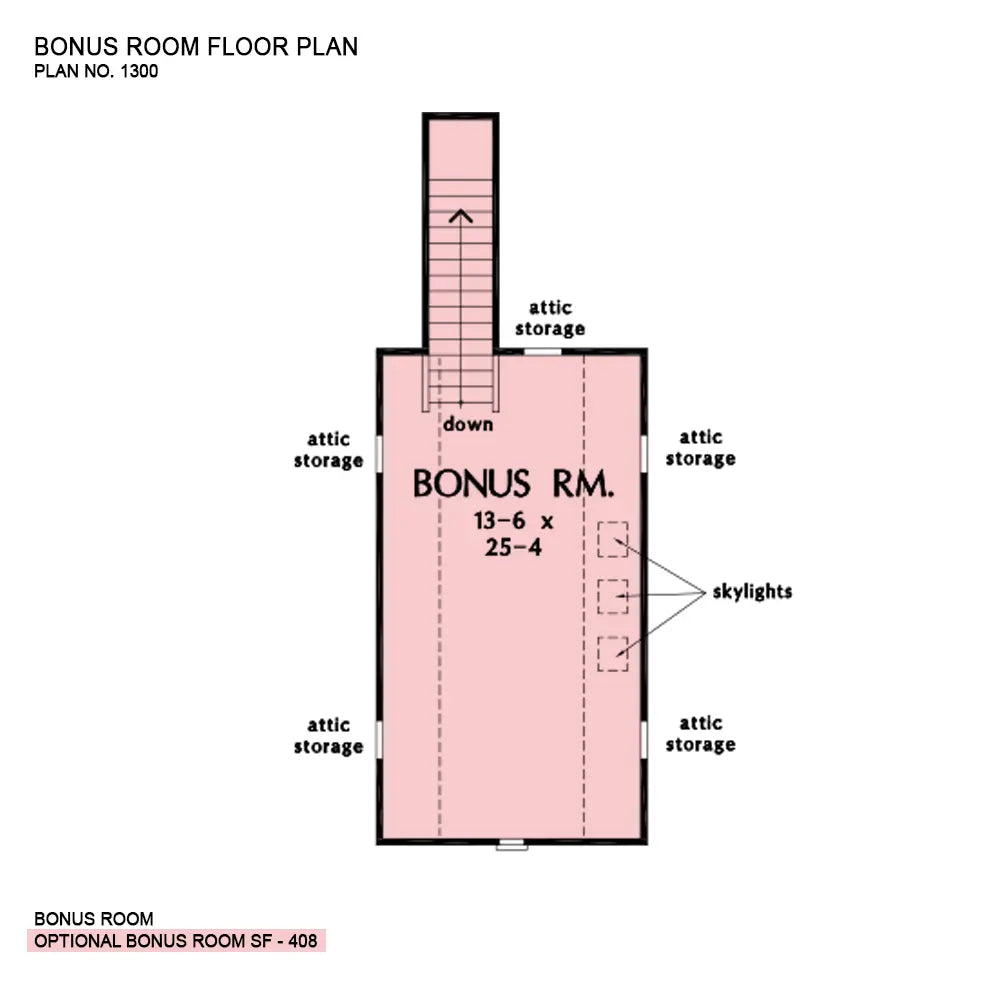 This is the bonus room floor plan image for four bedroom house plan 1300 The Lennon