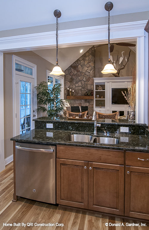 Kitchen sink view into the great room. The Lennon plan 1300