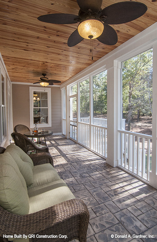 Screened in porch with double outdoor ceiling fans. The Lennon plan 1300