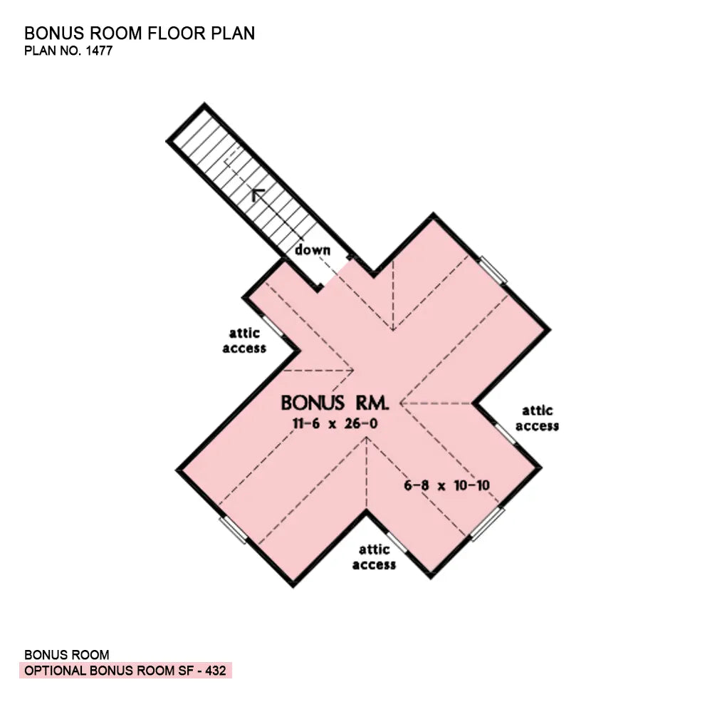 This is the bonus room floor plan image for one story house plan 1477 The Leslie