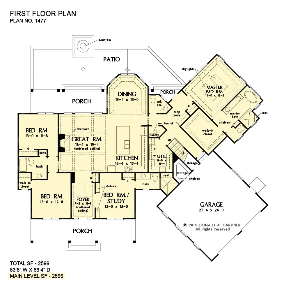 This is the first floor plan image for Modern Farmhouse house plan 1477 The Leslie