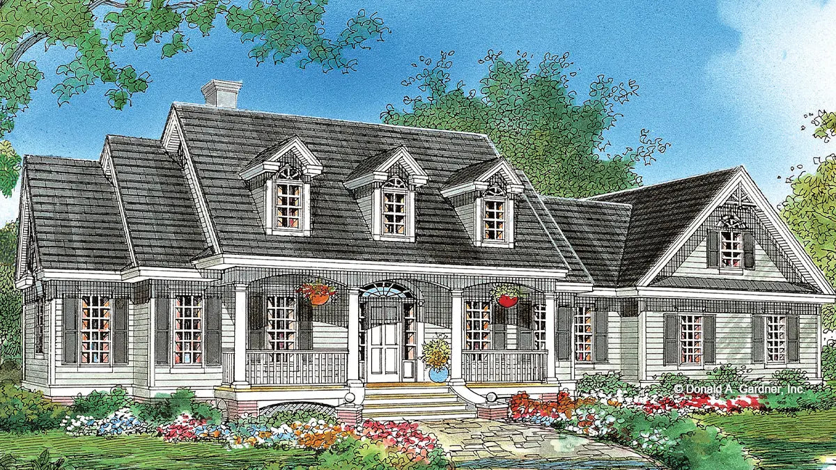 This is an illustration of the front of country house plan 912 The Lewisville