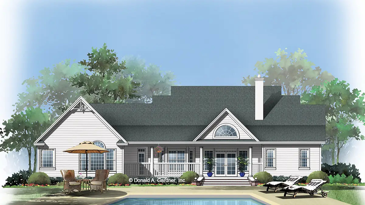 This is an illustration of the rear of southern living house plan 912 The Lewisville