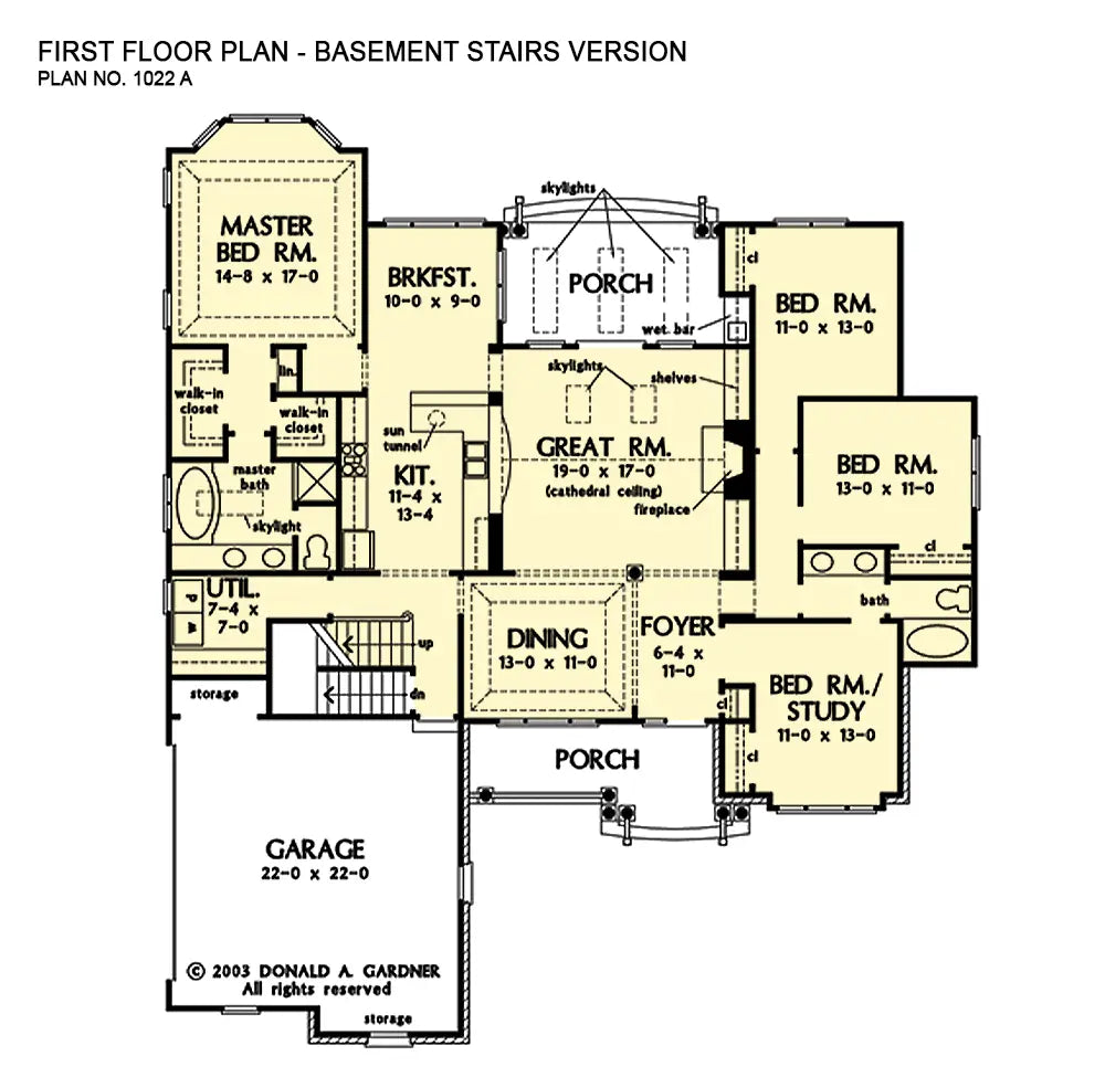 First floor plan shows the altered area near the garage to access an optional basement