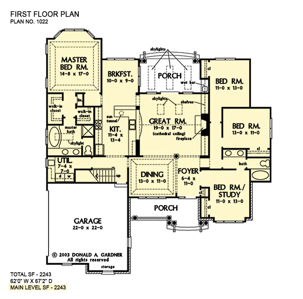 layout of the first floor with central great room, dining area, and kitchen with large breakfast nook