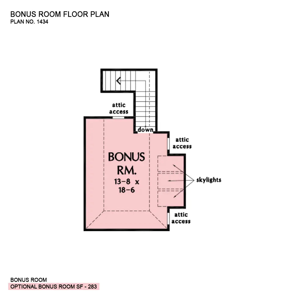 This is the bonus room floor plan image for one story house plan 1434 The Lindstrom