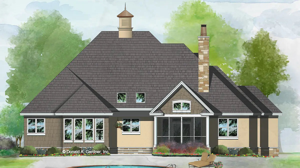 This is an illustration of the rear of four bedroom house plan 1434 The Lindstrom