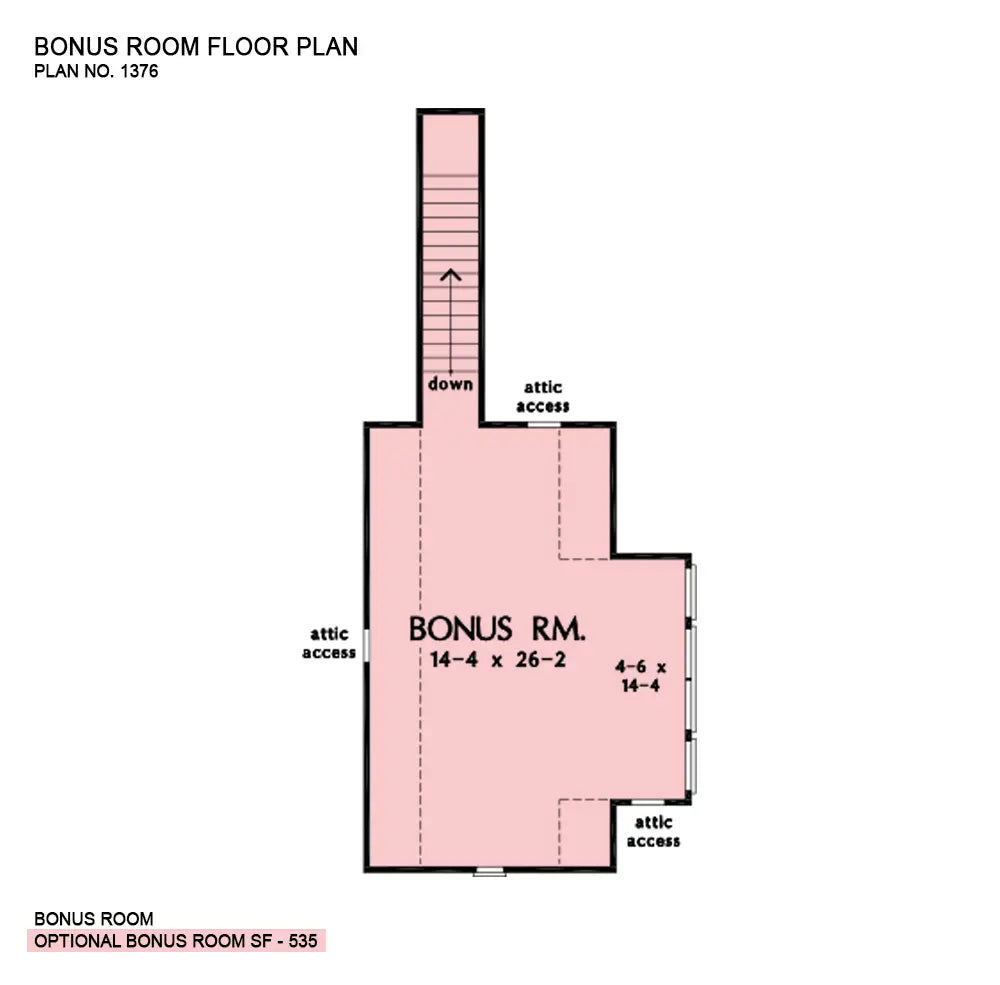 This is the bonus room floor plan image for four bedroom house plan 1376 The Linnea