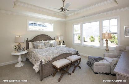 This picture shows the master bedroom  for narrow lot house plan 773 The Lochmere