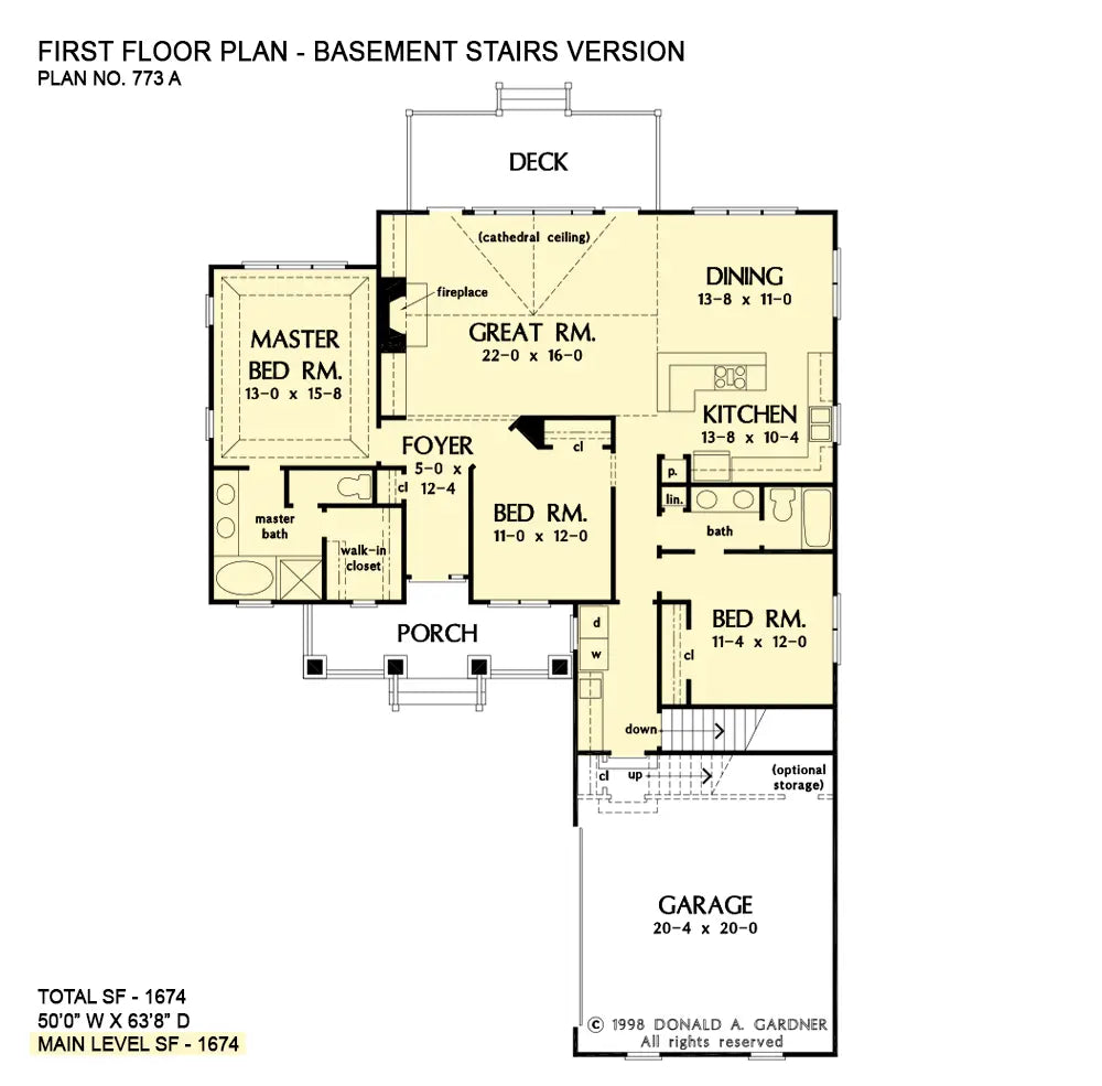 This is the first floor plan image for narrow lot house plan 773 The Lochmere if the home is built over a basement