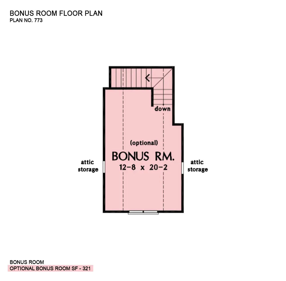 This is the bonus room floor plan image for three bedroom house plan 773 The Lochmere