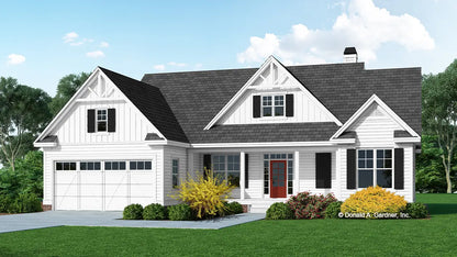 This is an illustration of the front of small house plan 1568 The Lockwood