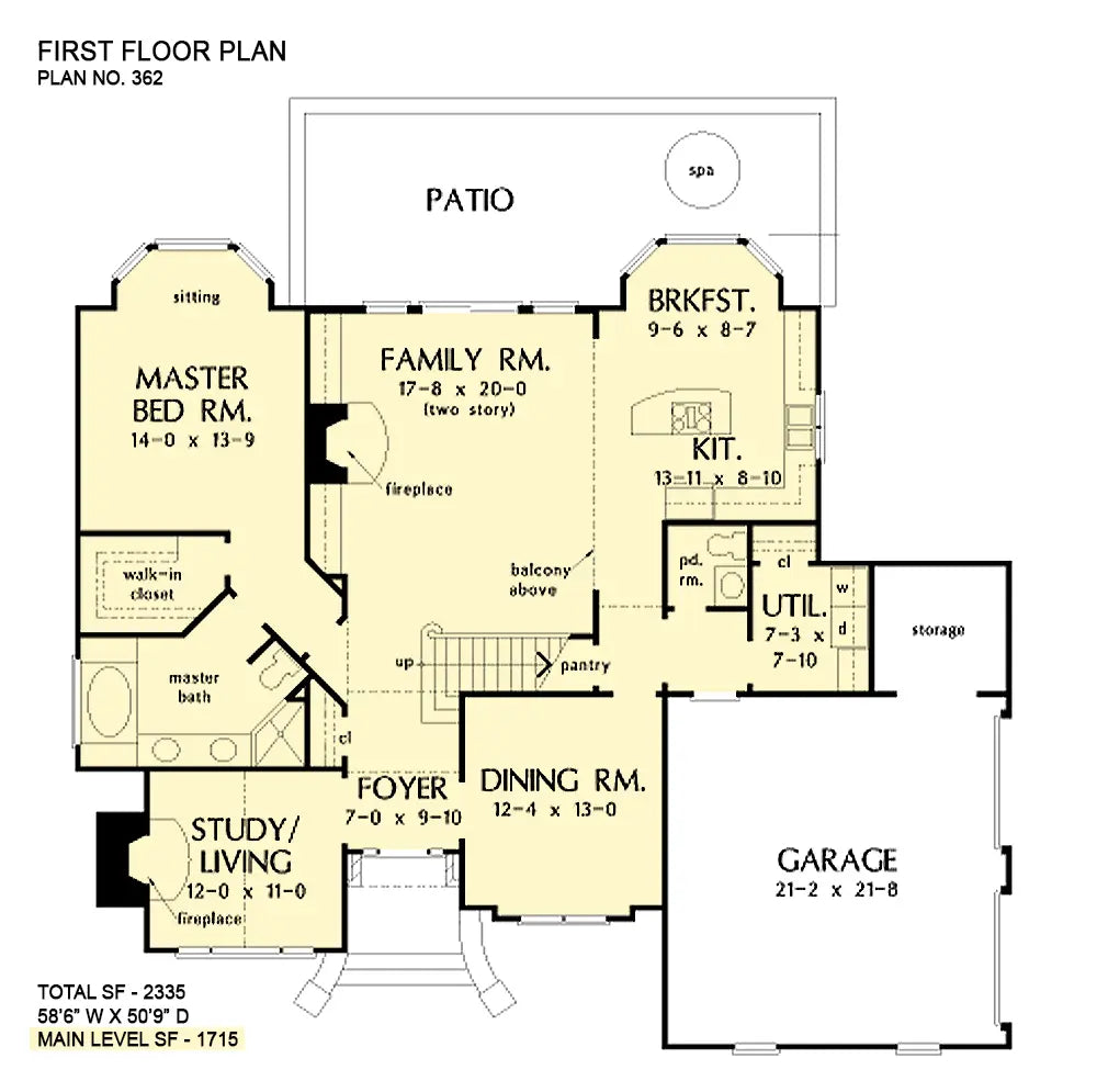 This is the first floor plan image for traditional house plan 362 The Longworth