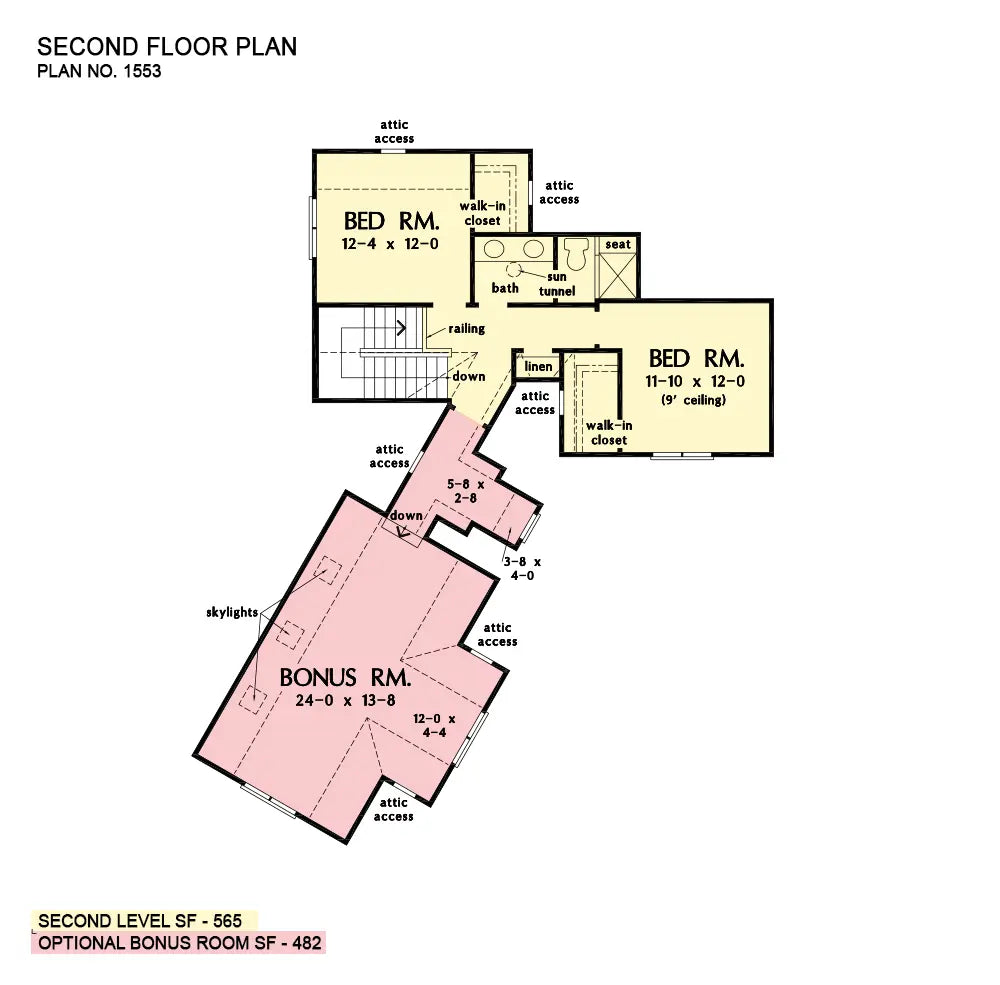 This is the second floor plan image for four bedroom house plan 1553 The Lorelai