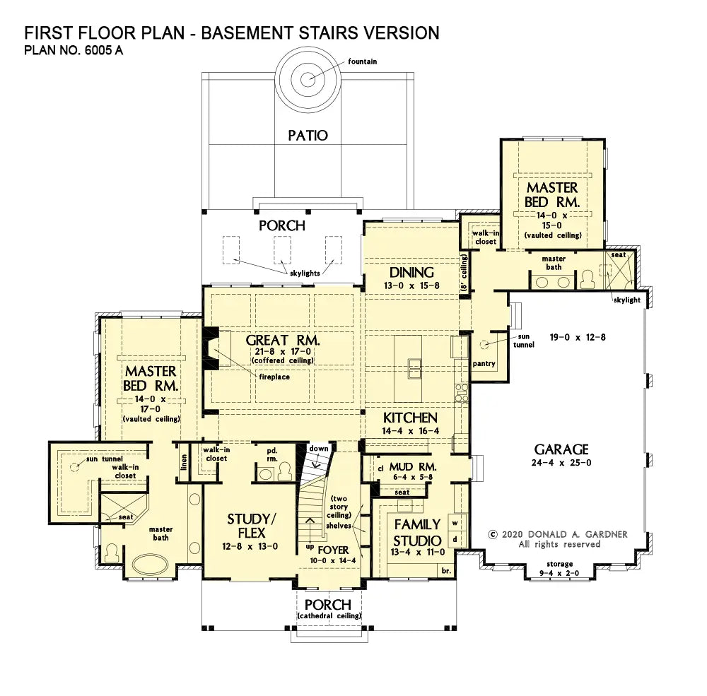 This is the first floor plan image for luxury house plan 6005 The Lorenzo if the home is built over a basement