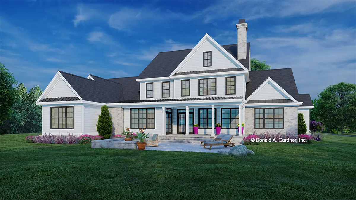 This is an illustration of the rear of luxury house plan 6005 The Lorenzo