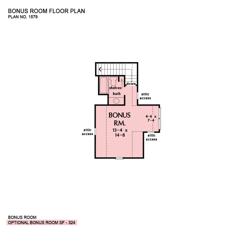 This is the bonus room floor plan image for simple house plan 1579 The Loretta