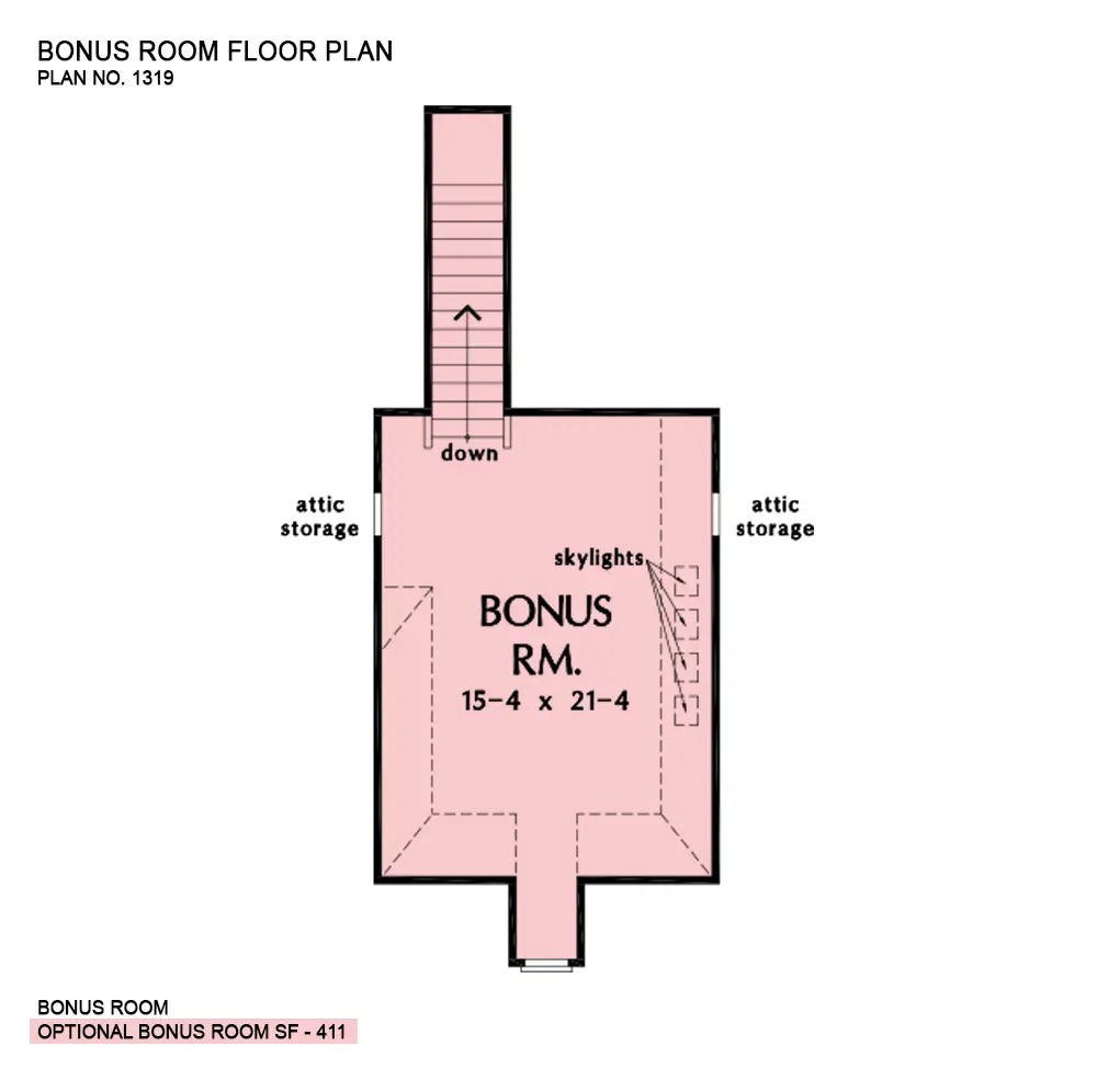 This is the bonus room floor plan image for three bedroom house plan 1319 The Lucerne