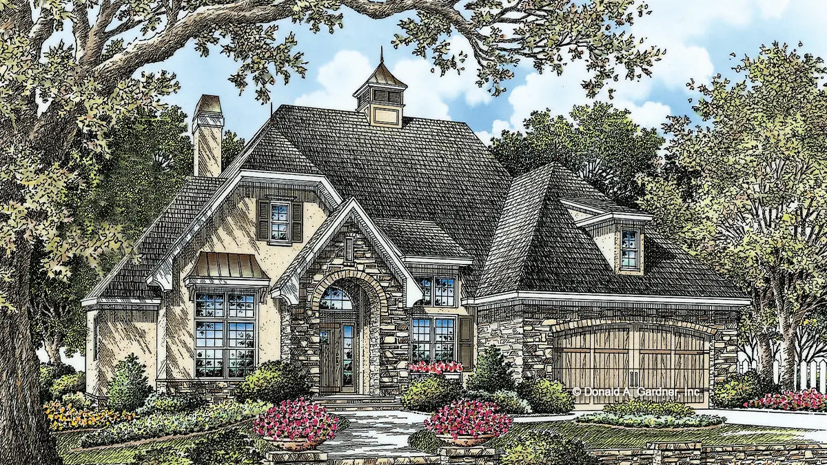 This is an illustration of the front of French country house plan 1319 The Lucerne