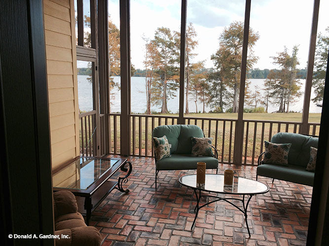 Screened porch picture with lake view for house plan 1319 The Lucerne