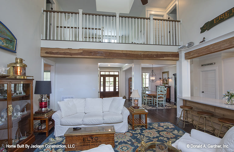 View of the bar and banister from the great room.  Lucinda plan 1514