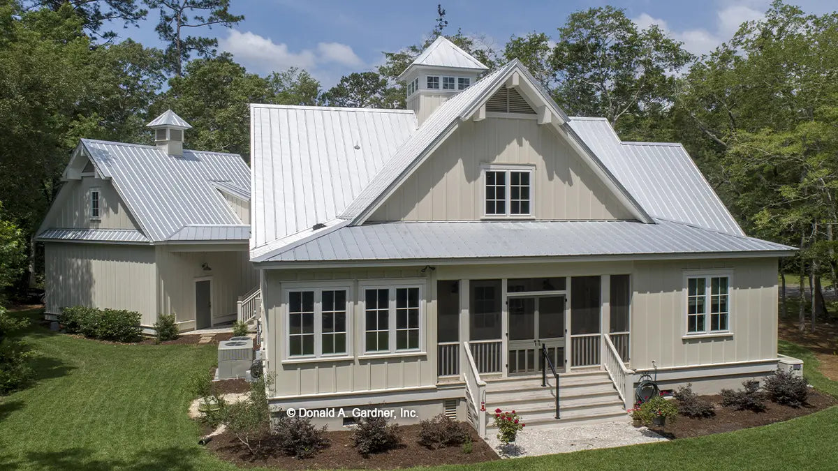 This is a photograph of the front of modern farmhouse house plan 1514 The Lucinda as built by a customer