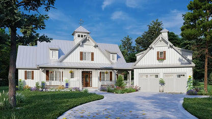 This is an illustration of the front of modern farmhouse house plan 1514 The Lucinda